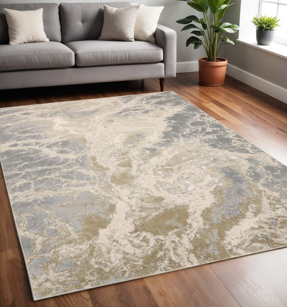 HomeRoots 4' Elegant Ivory Tan and Gray Abstract Area Rug - Soft, Durable Design for Modern Spaces and Style 5' X 8' 512908