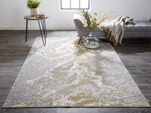 HomeRoots 4' Elegant Ivory Tan and Gray Abstract Area Rug - Soft, Durable Design for Modern Spaces and Style 5' X 8' 512908