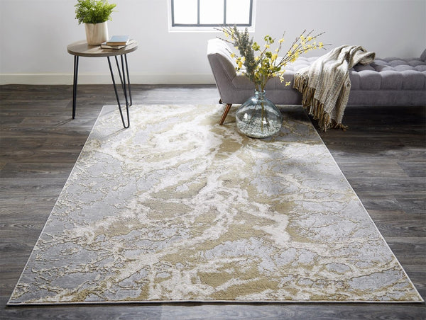 HomeRoots 4' Elegant Ivory Tan and Gray Abstract Area Rug - Soft, Durable Design for Modern Spaces and Style 5' X 8' 512908