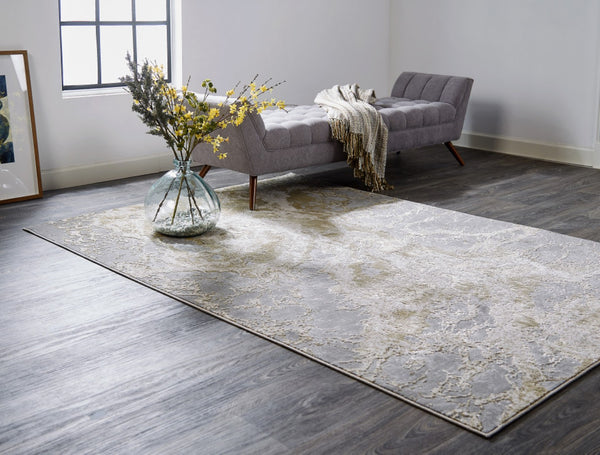 HomeRoots 4' Elegant Ivory Tan and Gray Abstract Area Rug - Soft, Durable Design for Modern Spaces and Style 8' X 10' 512909