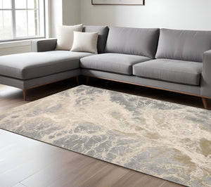 HomeRoots 4' Elegant Ivory Tan and Gray Abstract Area Rug - Soft, Durable Design for Modern Spaces and Style 7' X 10' 512910