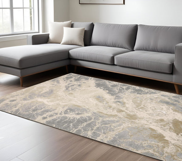 HomeRoots 4' Elegant Ivory Tan and Gray Abstract Area Rug - Soft, Durable Design for Modern Spaces and Style 7' X 10' 512910