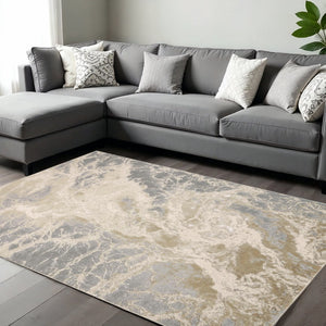 HomeRoots 4' Elegant Ivory Tan and Gray Abstract Area Rug - Soft, Durable Design for Modern Spaces and Style 9' X 12' 512911