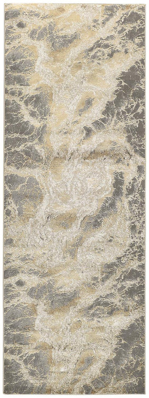 HomeRoots 4' Elegant Ivory Tan and Gray Abstract Area Rug - Soft, Durable Design for Modern Spaces and Style 8' Runner 512914