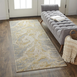 HomeRoots 4' Elegant Ivory Tan and Gray Abstract Area Rug - Soft, Durable Design for Modern Spaces and Style 8' Runner 512914