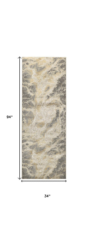 HomeRoots 4' Elegant Ivory Tan and Gray Abstract Area Rug - Soft, Durable Design for Modern Spaces and Style 8' Runner 512914
