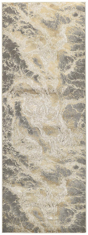 HomeRoots 4' Elegant Ivory Tan and Gray Abstract Area Rug - Soft, Durable Design for Modern Spaces and Style 8' Runner 512914