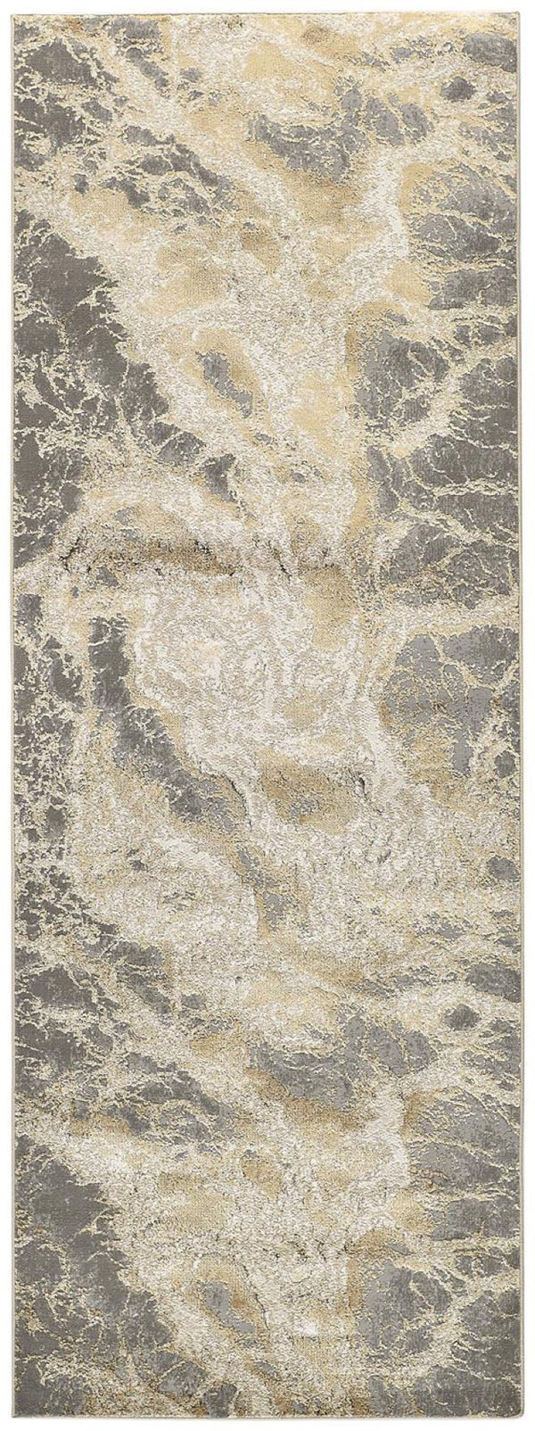 HomeRoots 4' Elegant Ivory Tan and Gray Abstract Area Rug - Soft, Durable Design for Modern Spaces and Style 8' Runner 512914