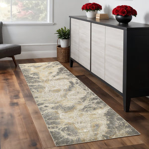 HomeRoots 4' Elegant Ivory Tan and Gray Abstract Area Rug - Soft, Durable Design for Modern Spaces and Style 8' Runner 512914