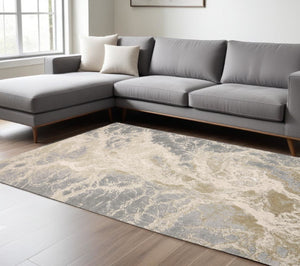 HomeRoots 4' Elegant Ivory Tan and Gray Abstract Area Rug - Soft, Durable Design for Modern Spaces and Style 12' X 15' 512915