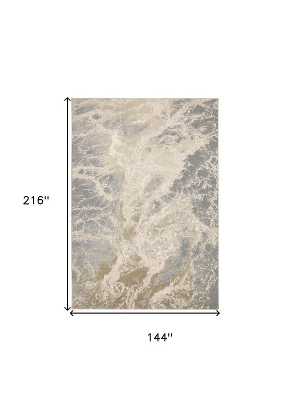 HomeRoots 4' Elegant Ivory Tan and Gray Abstract Area Rug - Soft, Durable Design for Modern Spaces and Style 12' X 18' 512916