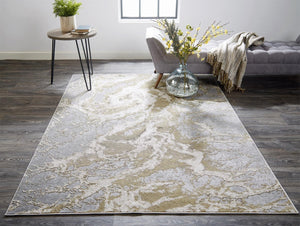 HomeRoots 4' Elegant Ivory Tan and Gray Abstract Area Rug - Soft, Durable Design for Modern Spaces and Style 13' X 20' 512917
