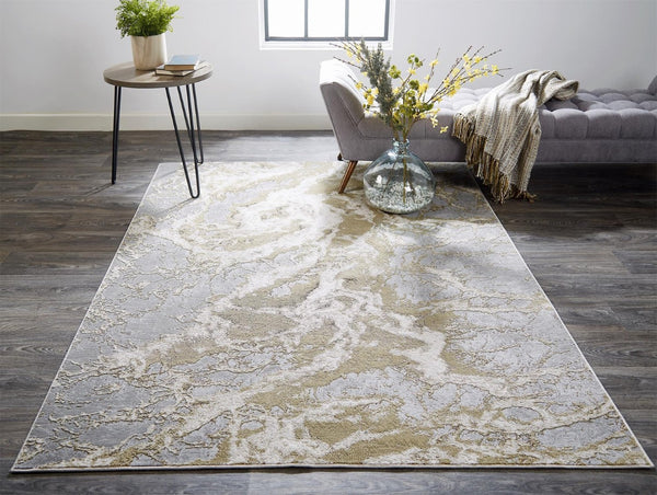 HomeRoots 4' Elegant Ivory Tan and Gray Abstract Area Rug - Soft, Durable Design for Modern Spaces and Style 13' X 20' 512917
