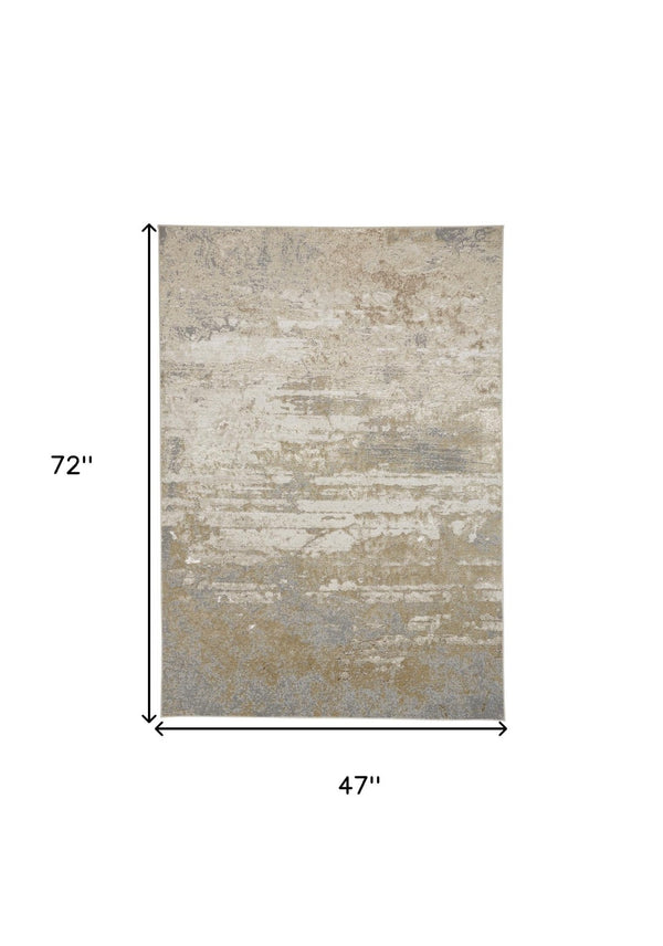HomeRoots 4' Modern Abstract Area Rug in Ivory, Gold & Gray - Stylish, Durable Design for Any Room Decor 4' X 6' 512918