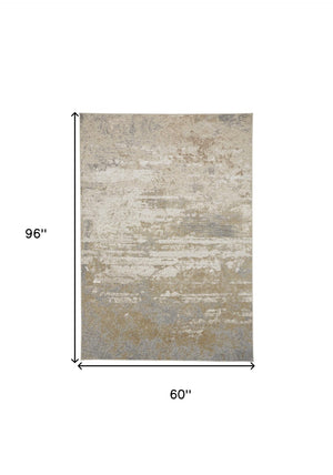 HomeRoots 4' Modern Abstract Area Rug in Ivory, Gold & Gray - Stylish, Durable Design for Any Room Decor 5' X 8' 512919