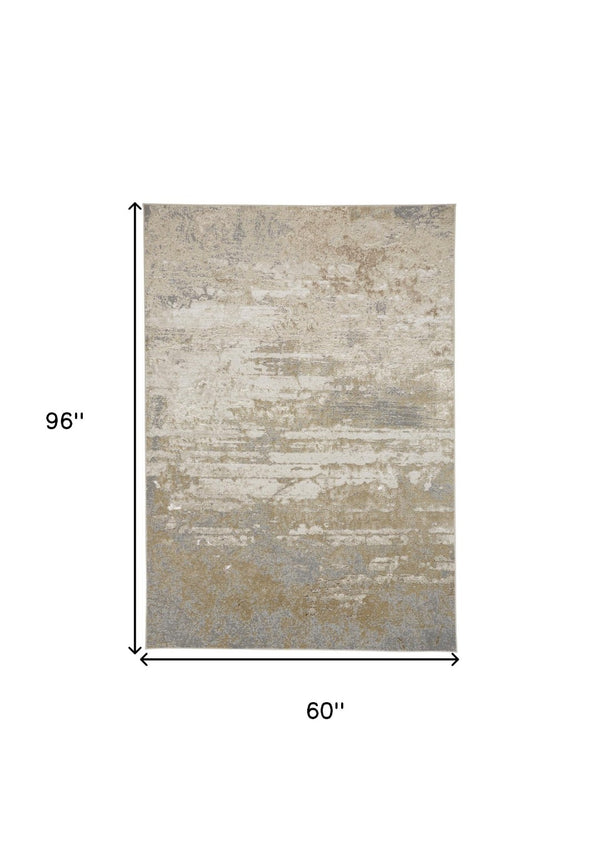 HomeRoots 4' Modern Abstract Area Rug in Ivory, Gold & Gray - Stylish, Durable Design for Any Room Decor 5' X 8' 512919