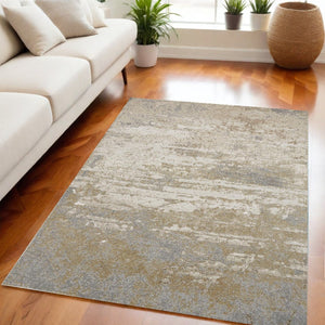 HomeRoots 4' Modern Abstract Area Rug in Ivory, Gold & Gray - Stylish, Durable Design for Any Room Decor 5' X 8' 512919
