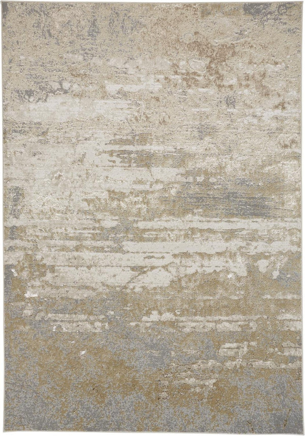 HomeRoots 4' Modern Abstract Area Rug in Ivory, Gold & Gray - Stylish, Durable Design for Any Room Decor 7' X 10' 512920