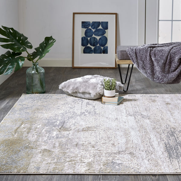 HomeRoots 4' Modern Abstract Area Rug in Ivory, Gold & Gray - Stylish, Durable Design for Any Room Decor 7' X 10' 512920