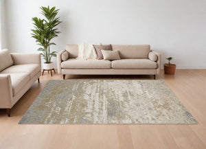 HomeRoots 4' Modern Abstract Area Rug in Ivory, Gold & Gray - Stylish, Durable Design for Any Room Decor 7' X 10' 512920