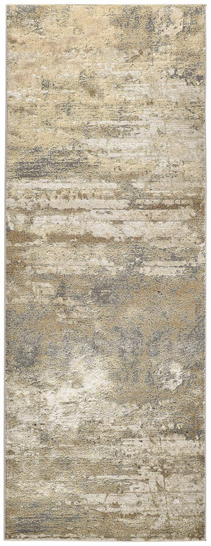 HomeRoots 4' Modern Abstract Area Rug in Ivory, Gold & Gray - Stylish, Durable Design for Any Room Decor 8' Runner 512924