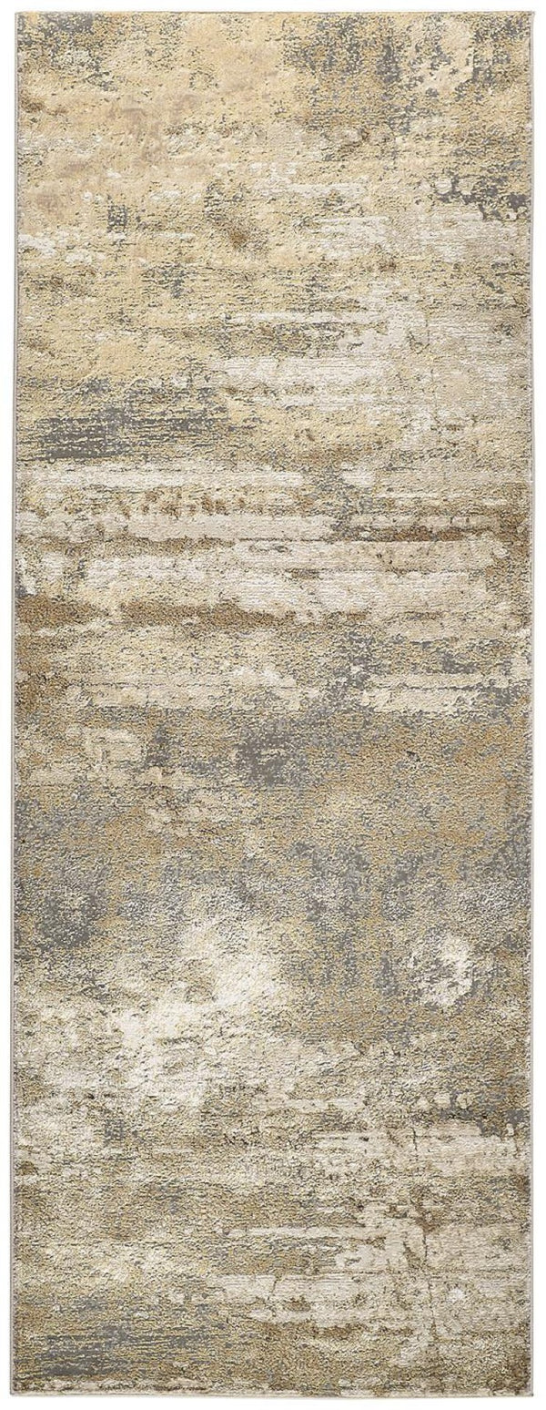 HomeRoots 4' Modern Abstract Area Rug in Ivory, Gold & Gray - Stylish, Durable Design for Any Room Decor 8' Runner 512924