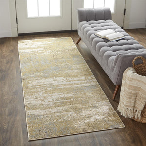 HomeRoots 4' Modern Abstract Area Rug in Ivory, Gold & Gray - Stylish, Durable Design for Any Room Decor 8' Runner 512924