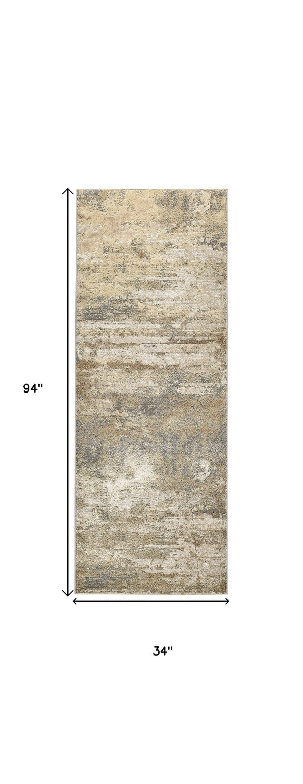 HomeRoots 4' Modern Abstract Area Rug in Ivory, Gold & Gray - Stylish, Durable Design for Any Room Decor 8' Runner 512924