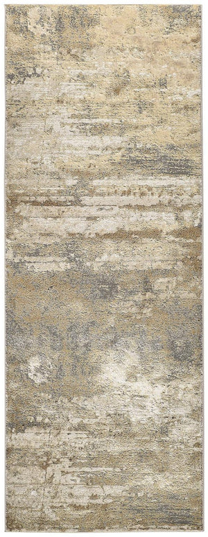 HomeRoots 4' Modern Abstract Area Rug in Ivory, Gold & Gray - Stylish, Durable Design for Any Room Decor 8' Runner 512924