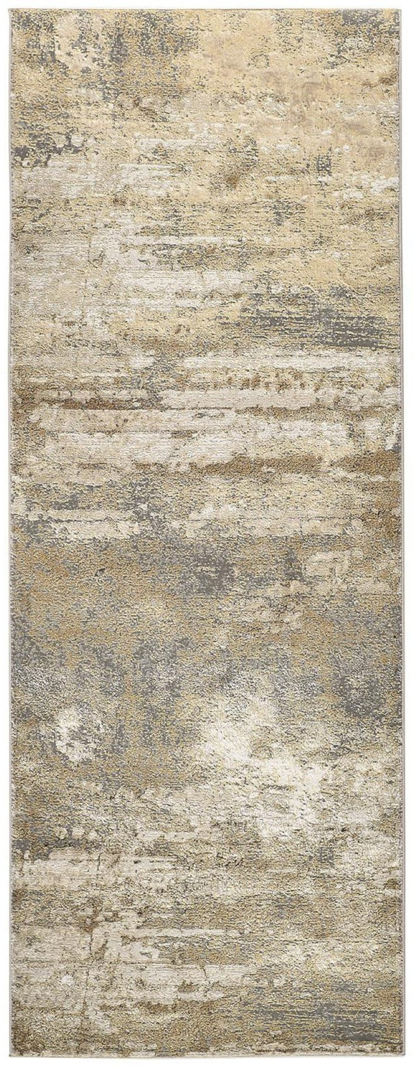 HomeRoots 4' Modern Abstract Area Rug in Ivory, Gold & Gray - Stylish, Durable Design for Any Room Decor 8' Runner 512924