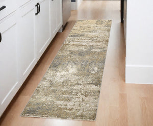 HomeRoots 4' Modern Abstract Area Rug in Ivory, Gold & Gray - Stylish, Durable Design for Any Room Decor 8' Runner 512924