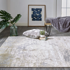 HomeRoots 4' Modern Abstract Area Rug in Ivory, Gold & Gray - Stylish, Durable Design for Any Room Decor 12' X 15' 512925