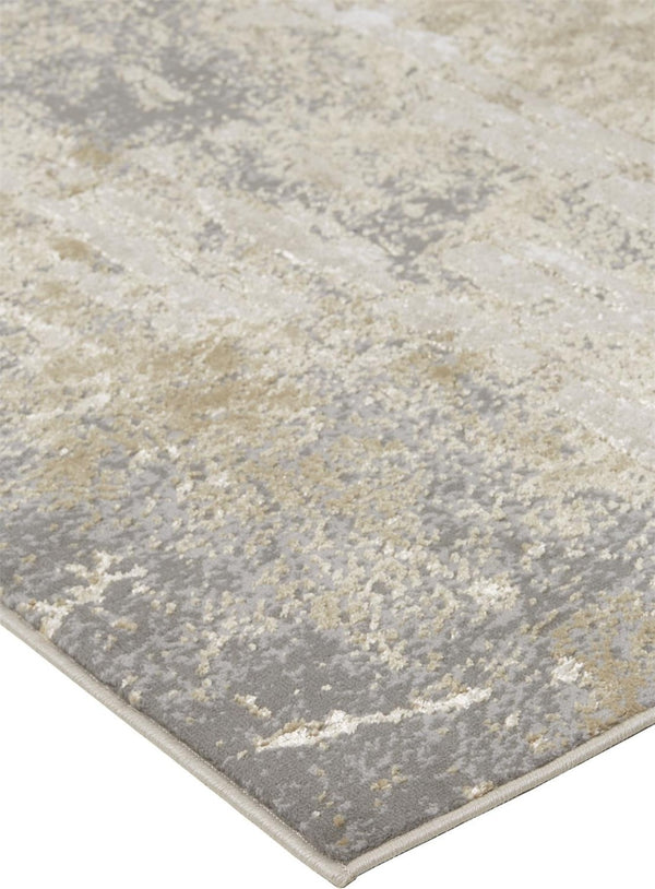 HomeRoots 4' Modern Abstract Area Rug in Ivory, Gold & Gray - Stylish, Durable Design for Any Room Decor 12' X 15' 512925