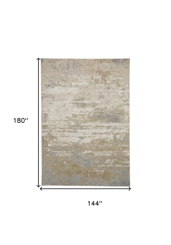 HomeRoots 4' Modern Abstract Area Rug in Ivory, Gold & Gray - Stylish, Durable Design for Any Room Decor 12' X 15' 512925