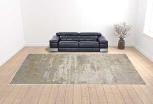 HomeRoots 4' Modern Abstract Area Rug in Ivory, Gold & Gray - Stylish, Durable Design for Any Room Decor 12' X 18' 512926