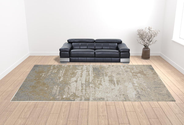 HomeRoots 4' Modern Abstract Area Rug in Ivory, Gold & Gray - Stylish, Durable Design for Any Room Decor 12' X 18' 512926