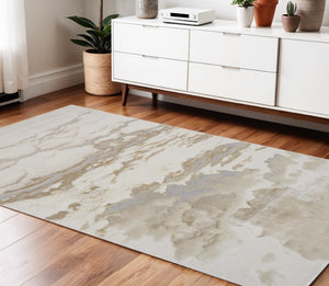 HomeRoots 4' Brown and Ivory Abstract Area Rug - Modern Comfort for Living Rooms, Bedrooms, and Entryways 4' X 6' 512928