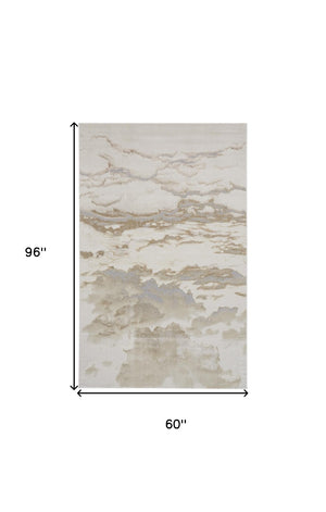 HomeRoots 4' Brown and Ivory Abstract Area Rug - Modern Comfort for Living Rooms, Bedrooms, and Entryways 5' X 8' 512929