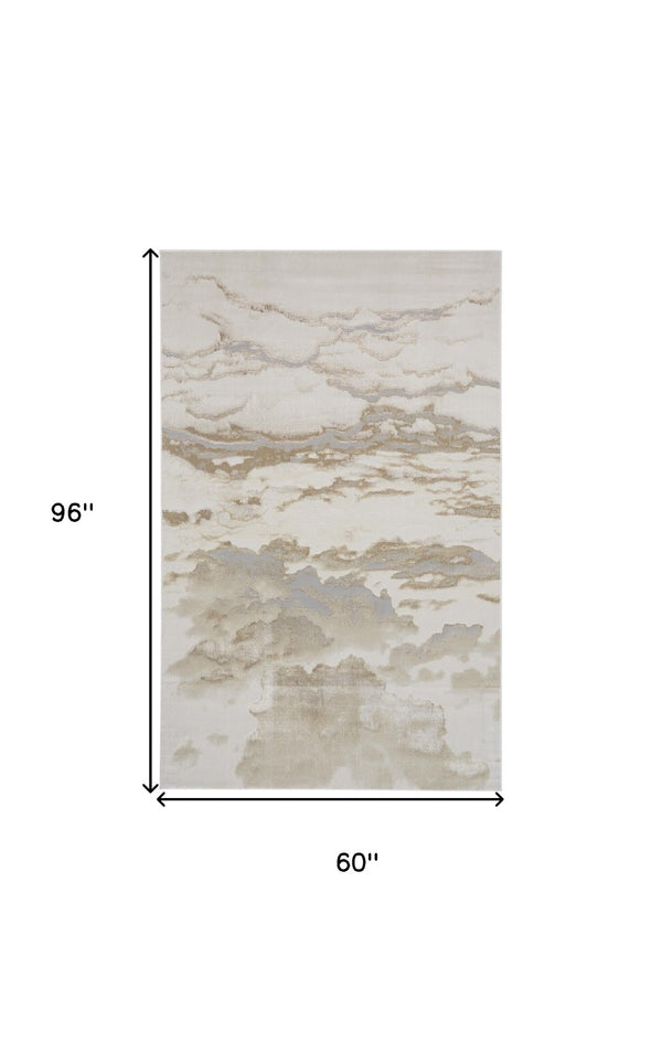 HomeRoots 4' Brown and Ivory Abstract Area Rug - Modern Comfort for Living Rooms, Bedrooms, and Entryways 5' X 8' 512929