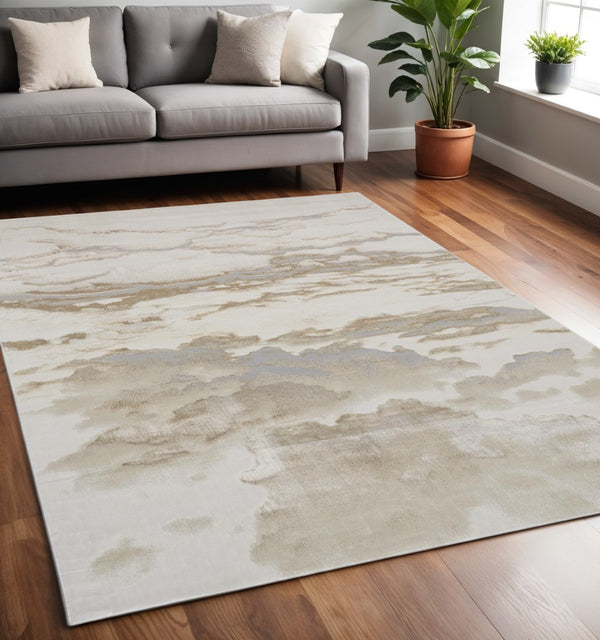 HomeRoots 4' Brown and Ivory Abstract Area Rug - Modern Comfort for Living Rooms, Bedrooms, and Entryways 5' X 8' 512929