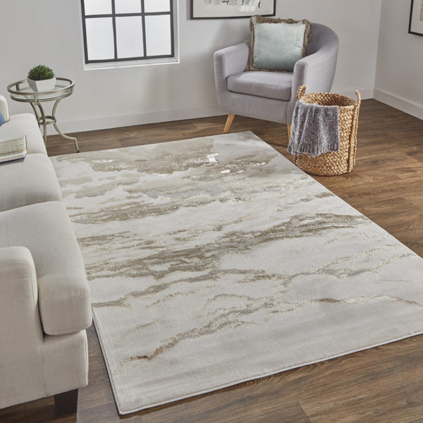 HomeRoots 4' Brown and Ivory Abstract Area Rug - Modern Comfort for Living Rooms, Bedrooms, and Entryways 5' X 8' 512929
