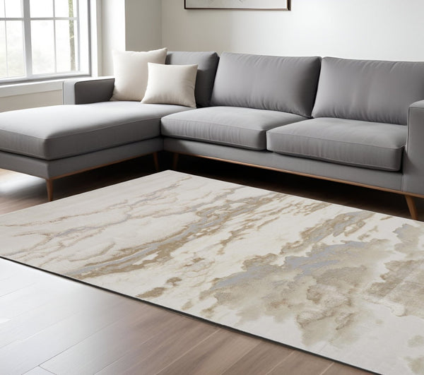 HomeRoots 4' Brown and Ivory Abstract Area Rug - Modern Comfort for Living Rooms, Bedrooms, and Entryways 8' X 10' 512930