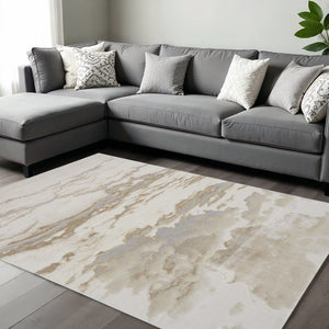 HomeRoots 4' Brown and Ivory Abstract Area Rug - Modern Comfort for Living Rooms, Bedrooms, and Entryways 9' X 12' 512932