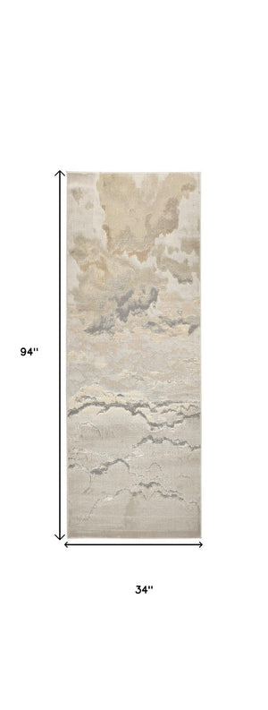 HomeRoots 4' Brown and Ivory Abstract Area Rug - Modern Comfort for Living Rooms, Bedrooms, and Entryways 8' Runner 512934