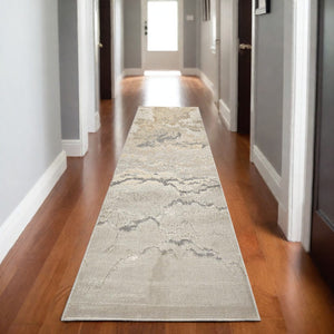HomeRoots 4' Brown and Ivory Abstract Area Rug - Modern Comfort for Living Rooms, Bedrooms, and Entryways 8' Runner 512934