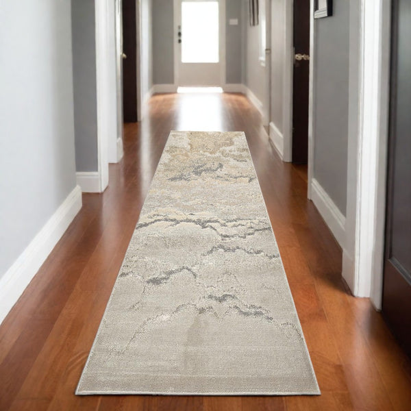 HomeRoots 4' Brown and Ivory Abstract Area Rug - Modern Comfort for Living Rooms, Bedrooms, and Entryways 8' Runner 512934