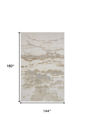 HomeRoots 4' Brown and Ivory Abstract Area Rug - Modern Comfort for Living Rooms, Bedrooms, and Entryways 12' X 15' 512935
