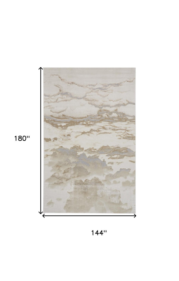 HomeRoots 4' Brown and Ivory Abstract Area Rug - Modern Comfort for Living Rooms, Bedrooms, and Entryways 12' X 15' 512935