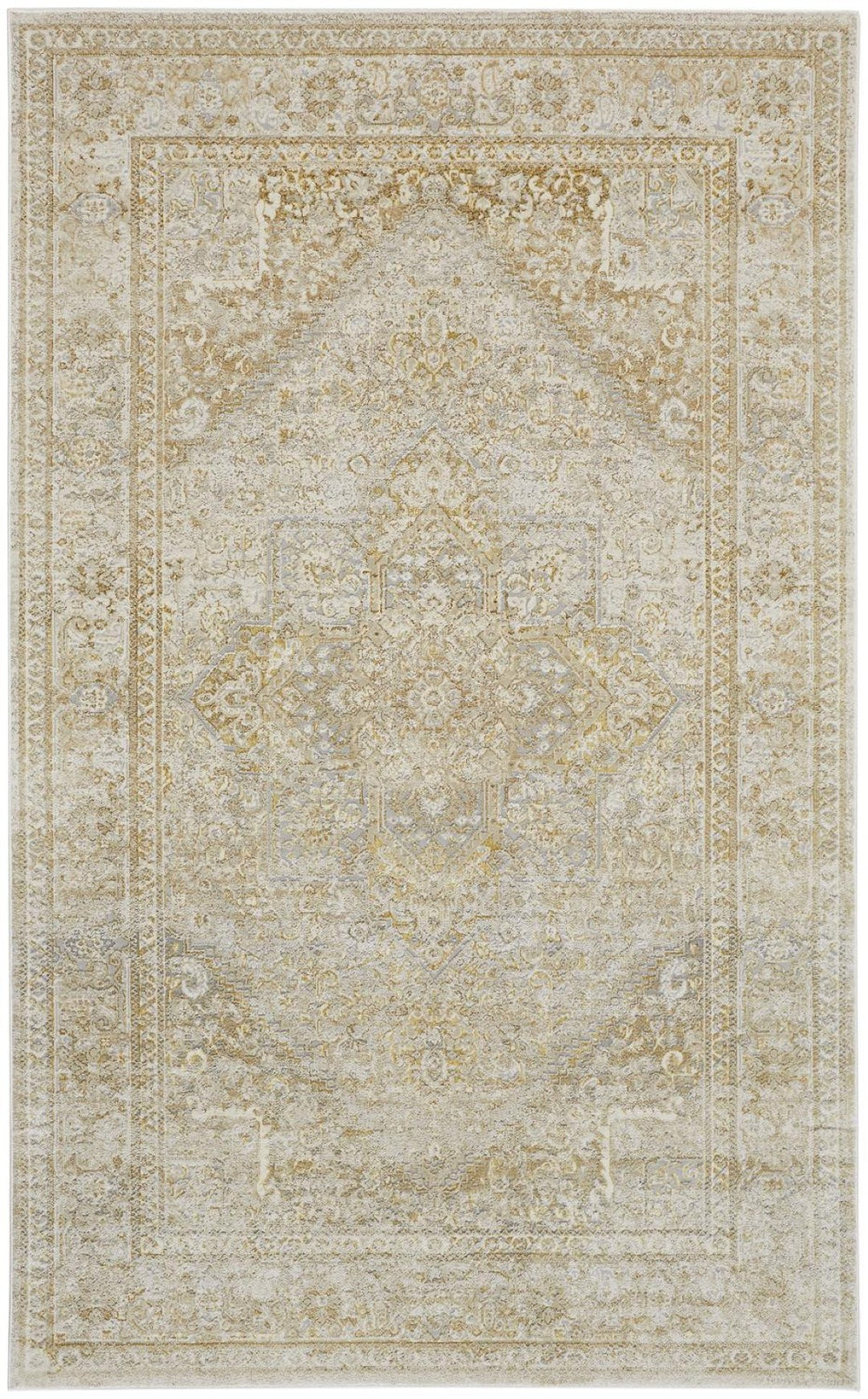 HomeRoots 4' Gold and Ivory Floral Medallion Area Rug - Timeless Elegance for Any Room with Durable Quality 4' X 6' 512938