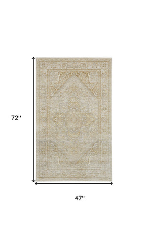 HomeRoots 4' Gold and Ivory Floral Medallion Area Rug - Timeless Elegance for Any Room with Durable Quality 4' X 6' 512938
